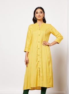 Button Detail A-Line Kurta Mustard