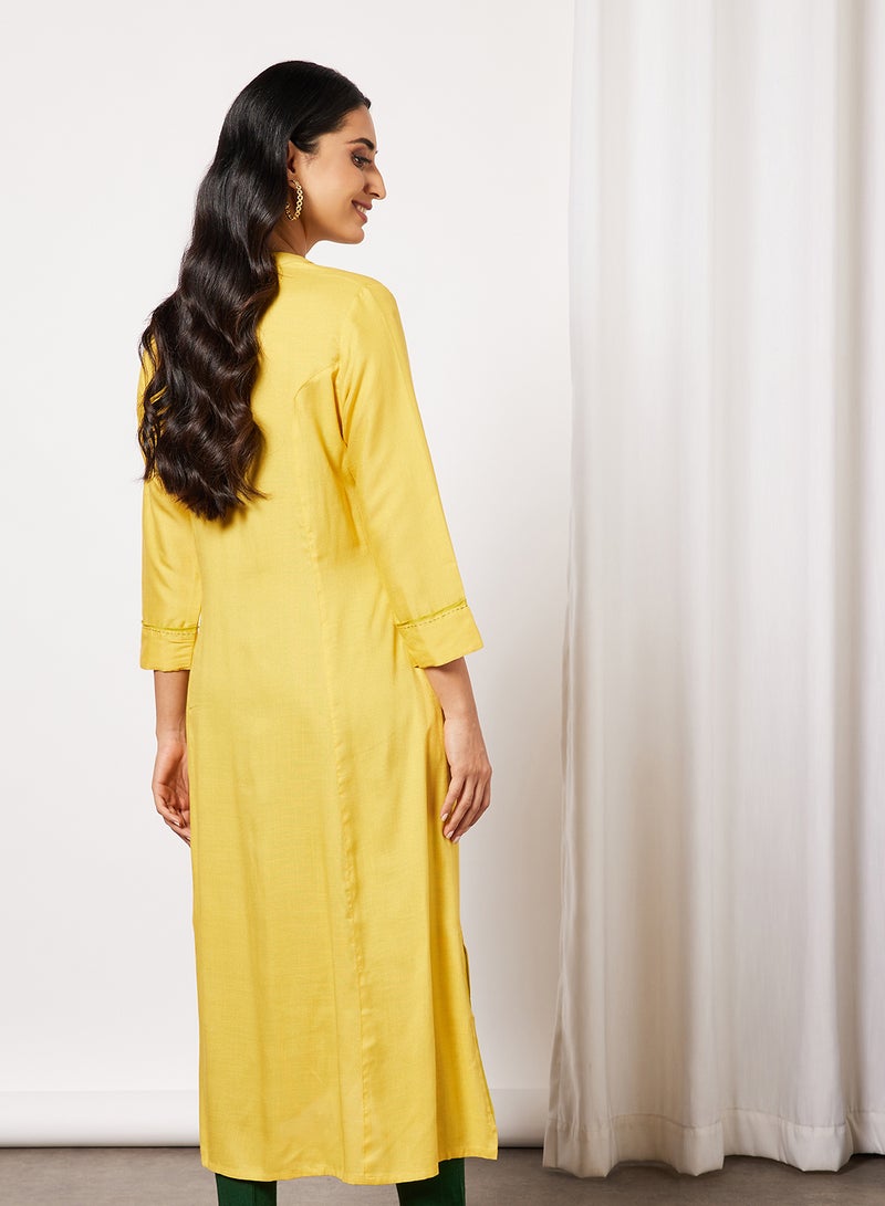 AKS - Button Detail A-Line Kurta Mustard - Image 1