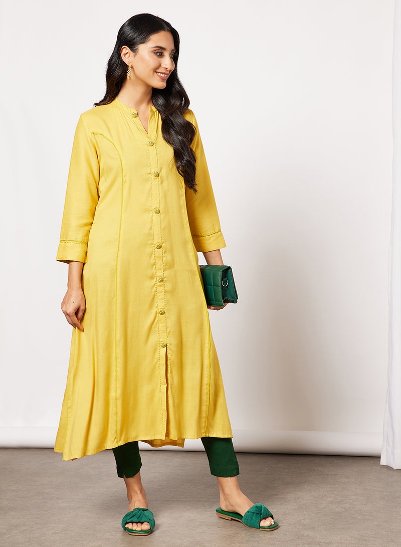 AKS - Button Detail A-Line Kurta Mustard - Image 1