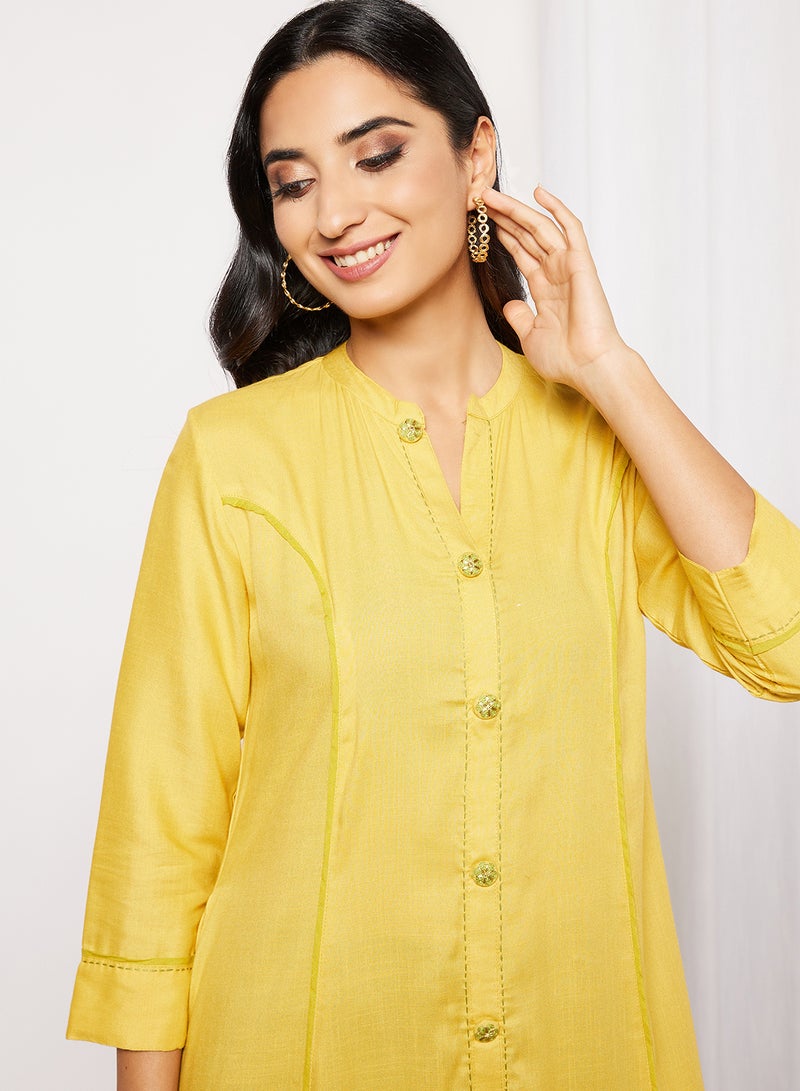 AKS - Button Detail A-Line Kurta Mustard - Image 1