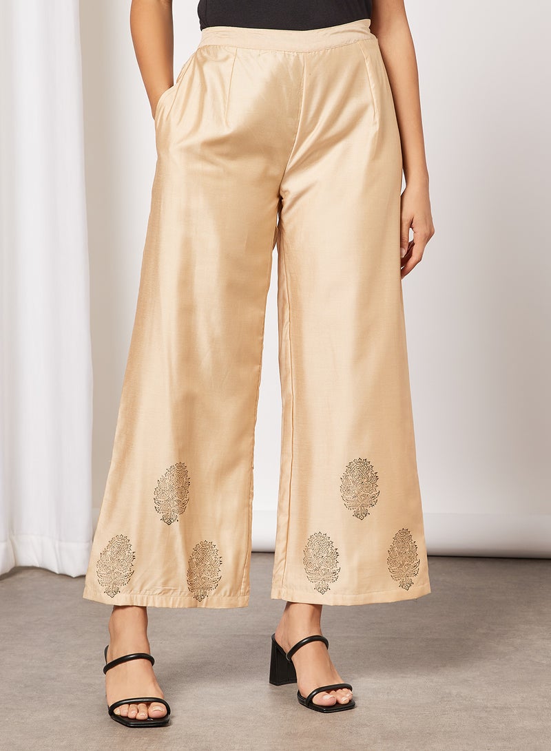 AKS Paisley Print Kurta and Pants Set Beige  - Image 4