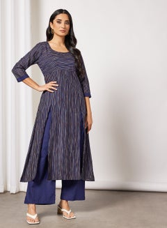 Striped A-Line Kurta and Pants Set Blue