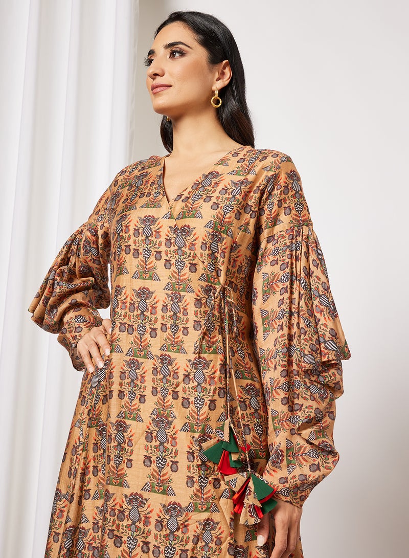 masaba - Printed Angrakha Kurta and Palazzo Set Beige - Image 1