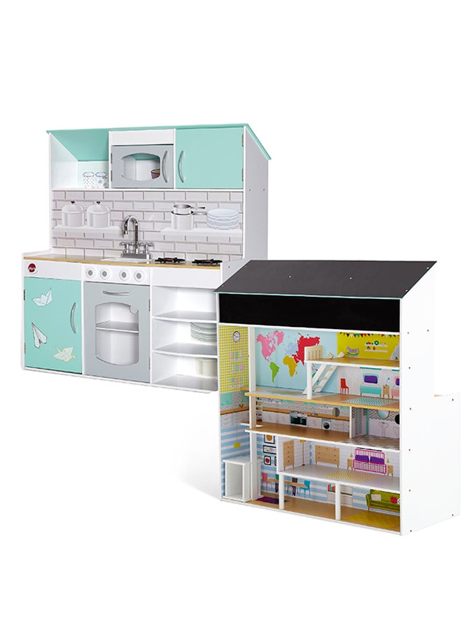 بلوم 2 في 1 مطبخ خشبي ودمى تاون هاوس بالنعناع 92x98x40 سم 92x98x40سم - Image 4