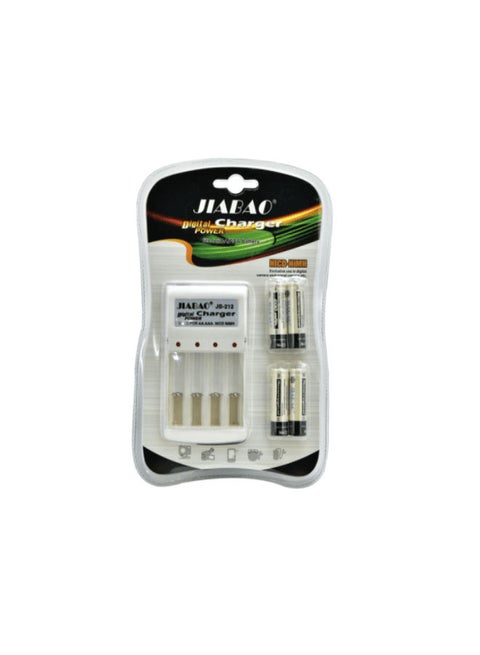 Battery Charger With 4 AA Batteries White