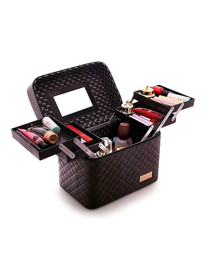 Generic Leather Makeup Case Tattoos Nail Art Tool Bin Storage Box Large Capacity Make Up Suitcase Beauty Travel Cosmetic Bag Brown - Image 1