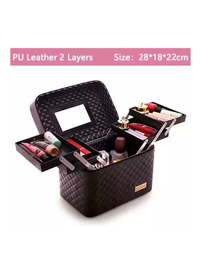 Generic Leather Makeup Case Tattoos Nail Art Tool Bin Storage Box Large Capacity Make Up Suitcase Beauty Travel Cosmetic Bag Brown - Image 2