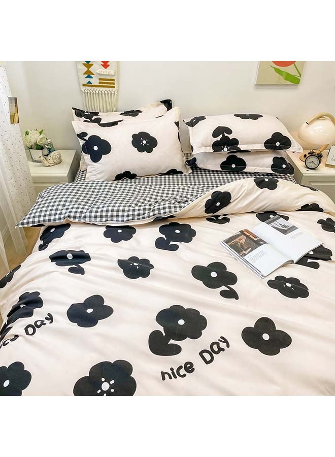 Sharpdo 4-Piece Quilt Cover Set Polyester Black/White 180x220cm  - Image 2