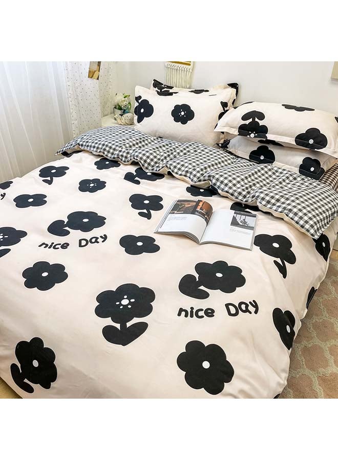Sharpdo 4-Piece Quilt Cover Set Polyester Black/White 180x220cm  - Image 3