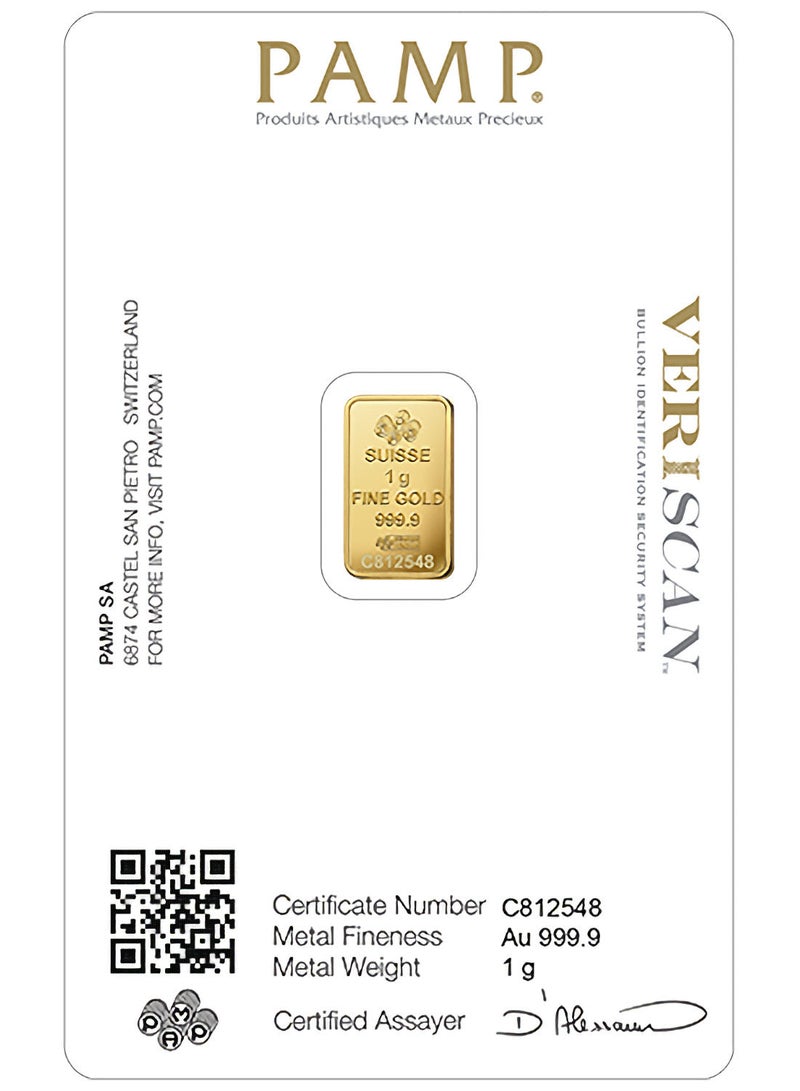 FK Jewellers Suisse Pamp Queen Fortuna 24K (999.9) 1g Gold Bar  - Image 2