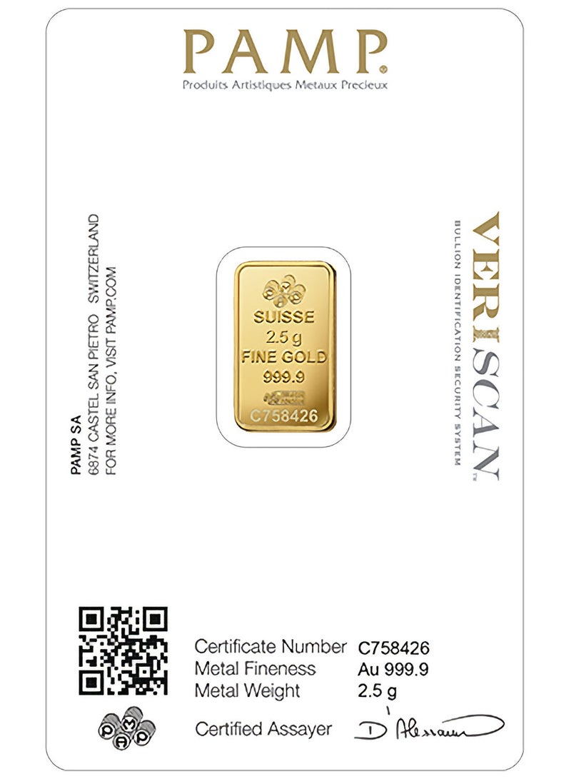 FK Jewellers - Suisse Pamp Queen 24K (999.9) 2.5g Gold Bar - Image 1