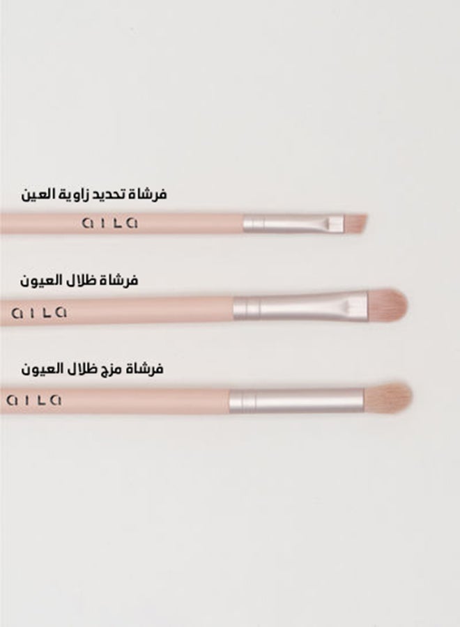 Aila - 3-Piece Makeup Eye Brush Set Baby Pink - Image 1