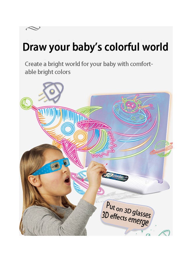 YelaJoy - Kids 3D Drawing Board with Light Up Glow Draw Sketch Pad for Art Write Learning Educational Toys 24.5 x 19cm - Image 1