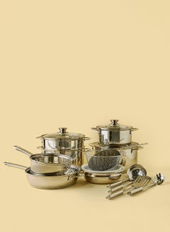 18 Piece Cookware Set - Stainless Steel Pots, Pans, Kitchen Utensils Set - High Quality - For Cooking - Frying Pan, Casserole With Lid, Saucepan With Lid, Kitchen Tools, Steamer -26/24/20 cm Stainless Steel