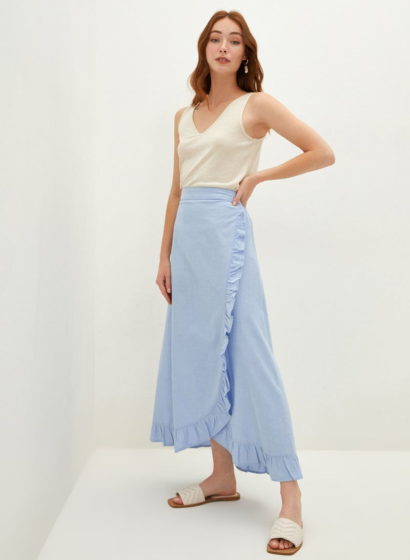 LC WAIKIKI - Classic Elastic Waist Frill Detailed Shaumbre Fabric Women's Skirt Blue - Image 1