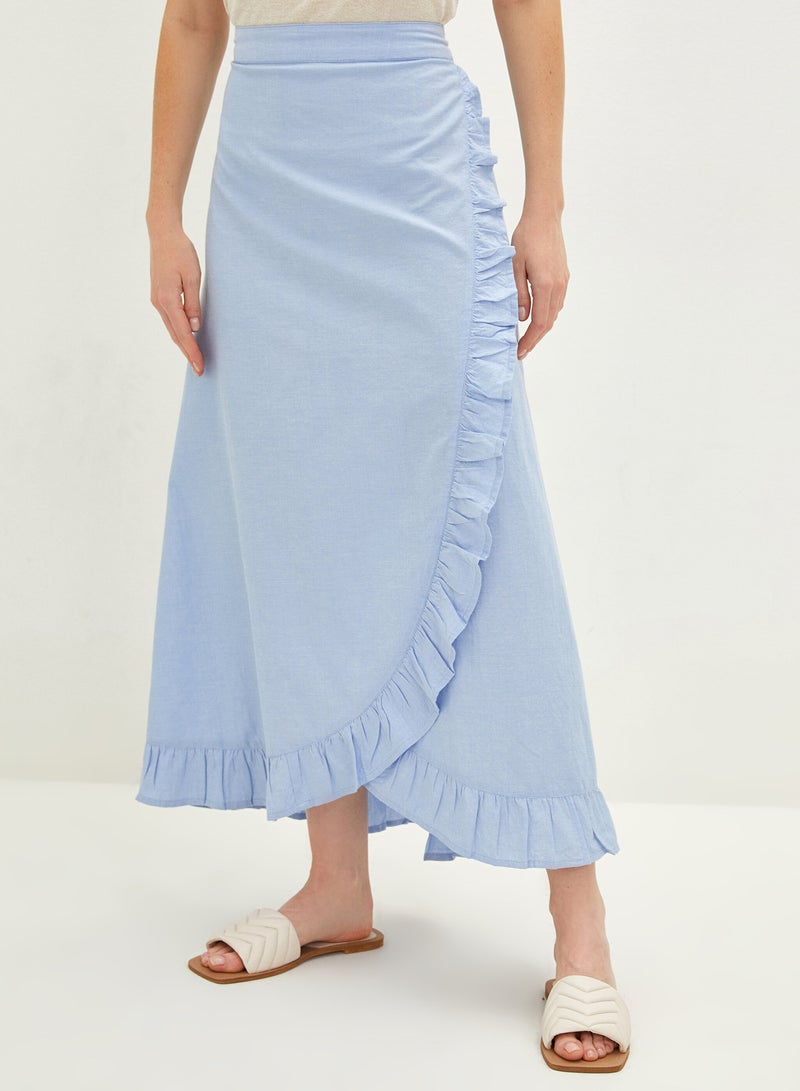 LC WAIKIKI - Classic Elastic Waist Frill Detailed Shaumbre Fabric Women's Skirt Blue - Image 1