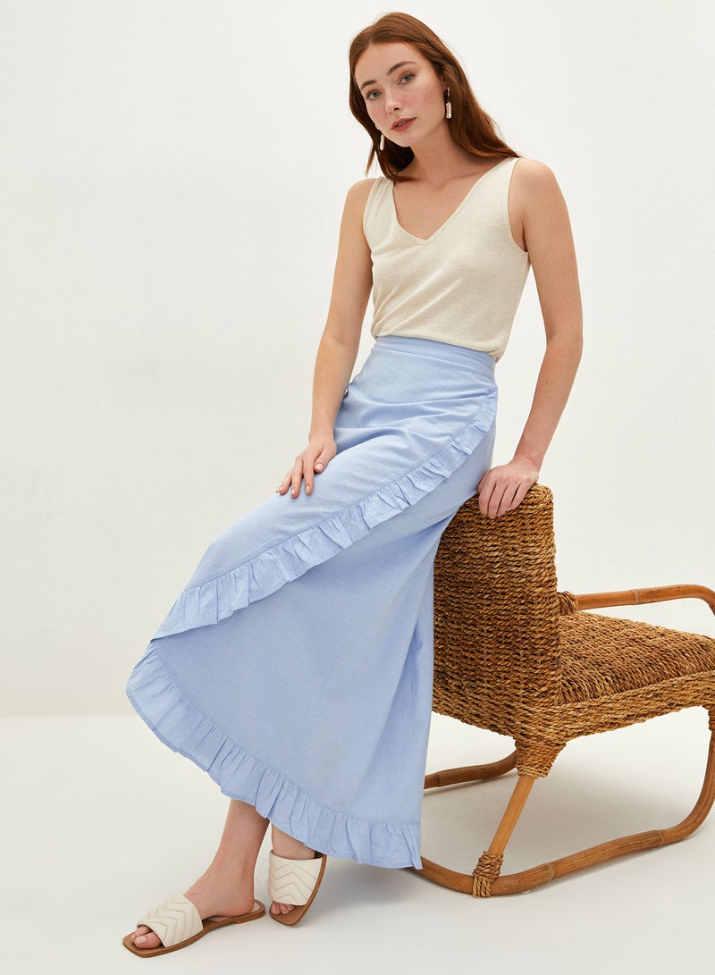 LC WAIKIKI - Classic Elastic Waist Frill Detailed Shaumbre Fabric Women's Skirt Blue - Image 1