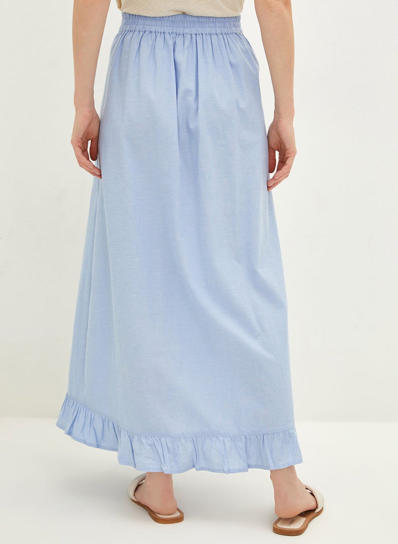 LC WAIKIKI - Classic Elastic Waist Frill Detailed Shaumbre Fabric Women's Skirt Blue - Image 1