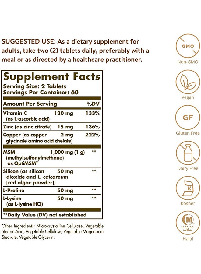 Solgar - Skin, Nails And Hair, Advanced Msm Formula 120 Tablets - Image 1