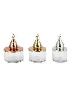 La Mesa Tray Set With 3 Glass Pot And Lids Bronze/Silver/Gold 42x42x3cm  - Image 2