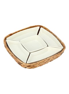 6-Piece Section Plates And Sea Grass Basket White/Beige 26x8x4cm