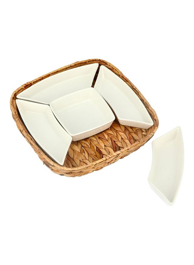 La Mesa - 6-Piece Section Plates And Sea Grass Basket White/Beige 26x8x4cm - Image 1