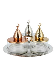 La Mesa Tray Set With 3 Glass Pot And Lids Bronze/Silver/Gold 42x42x3cm  - Image 1