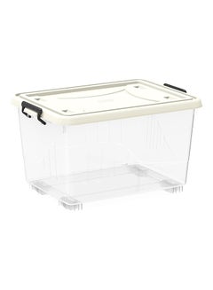 55L Clear Plastic Storage Box With Wheels & Lockable Lid (34.5x58.5x42.5cm)- Off White Off White 34.5x58.5x42.5cm - v1646763476/N36980573A_1