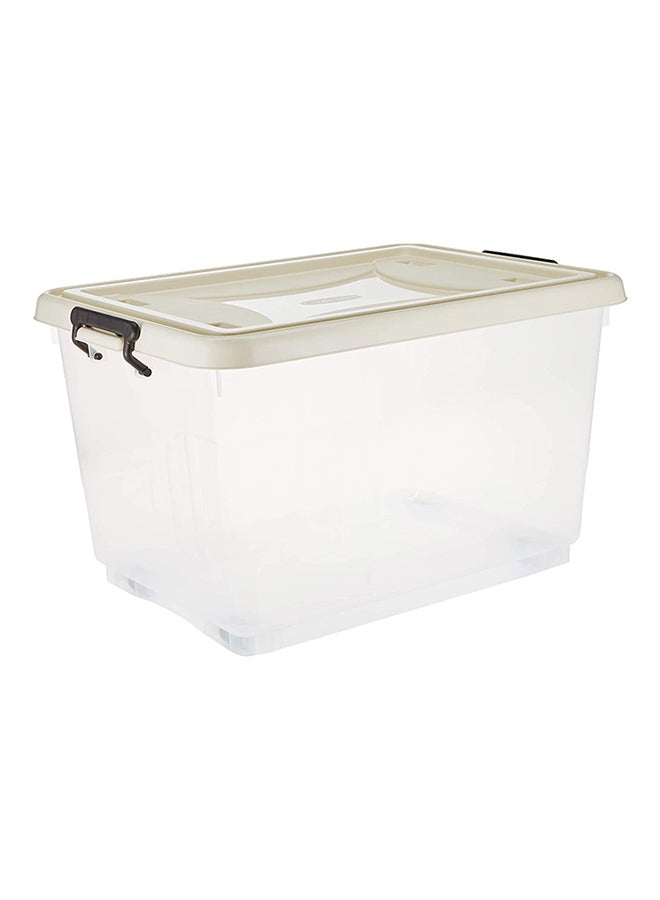 Cosmoplast - 55L Clear Plastic Storage Box With Wheels & Lockable Lid (34.5x58.5x42.5cm)- Off White Off White 34.5x58.5x42.5cm - Image 1