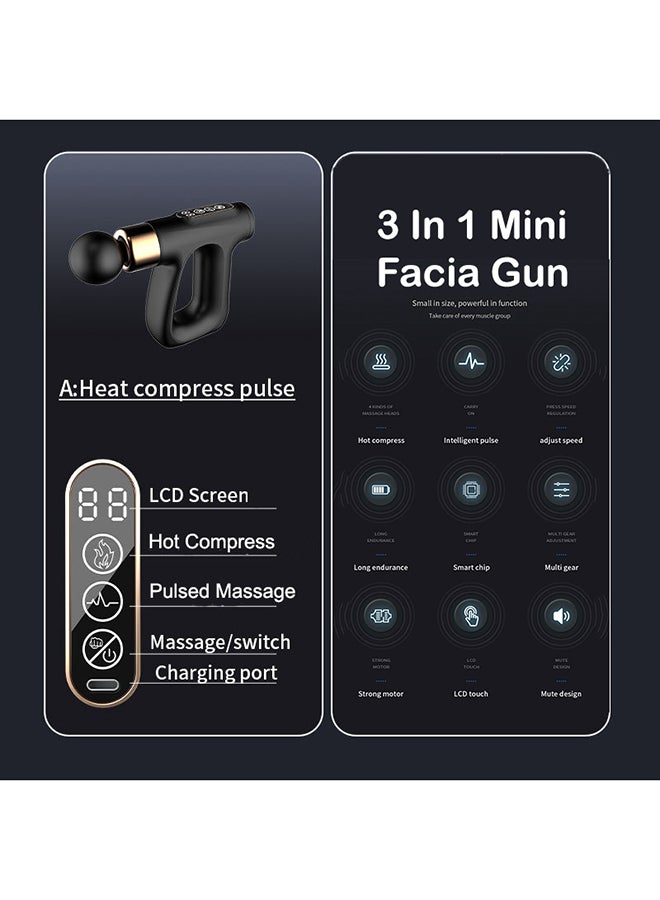 توشيونيكس مسدس تدليك نبضي صغير محمول 3 في 1 مزود بضغط ساخن للأنسجة العميقة مع 4 رؤوس لعضلات الظهر والكتف والساق والفخذ والرقبة والذراع والساق للرياضيين من الذكور والإناث باللون الأسود - Image 3