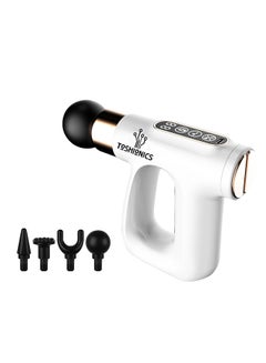 Toshionics 3 In 1 Portable Mini Deep Tissue PercussionHot CompressPulsed Massage Gun With 4 Heads For BackShoulderLegThighNeckArmCalf Muscles For Male And Female Athletes White  - Image 1