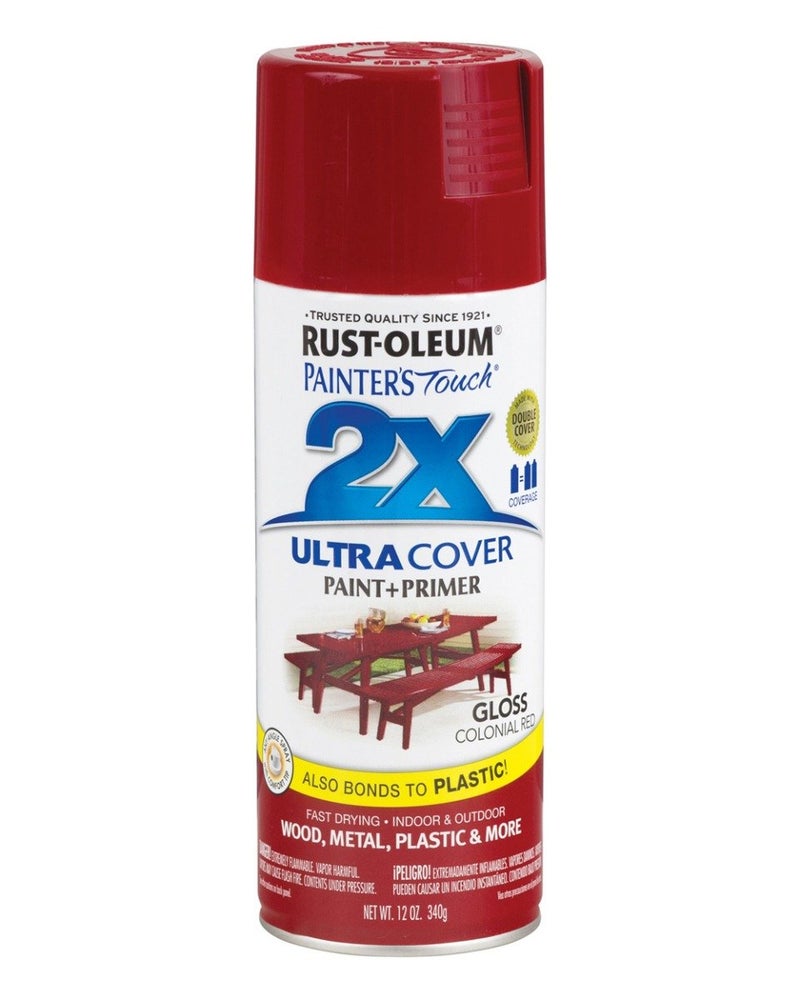 RUST-OLEUM Painter's Touch 2X Ultra Cover Gloss Paint And Primer Spray Colonial Red  - Image 1