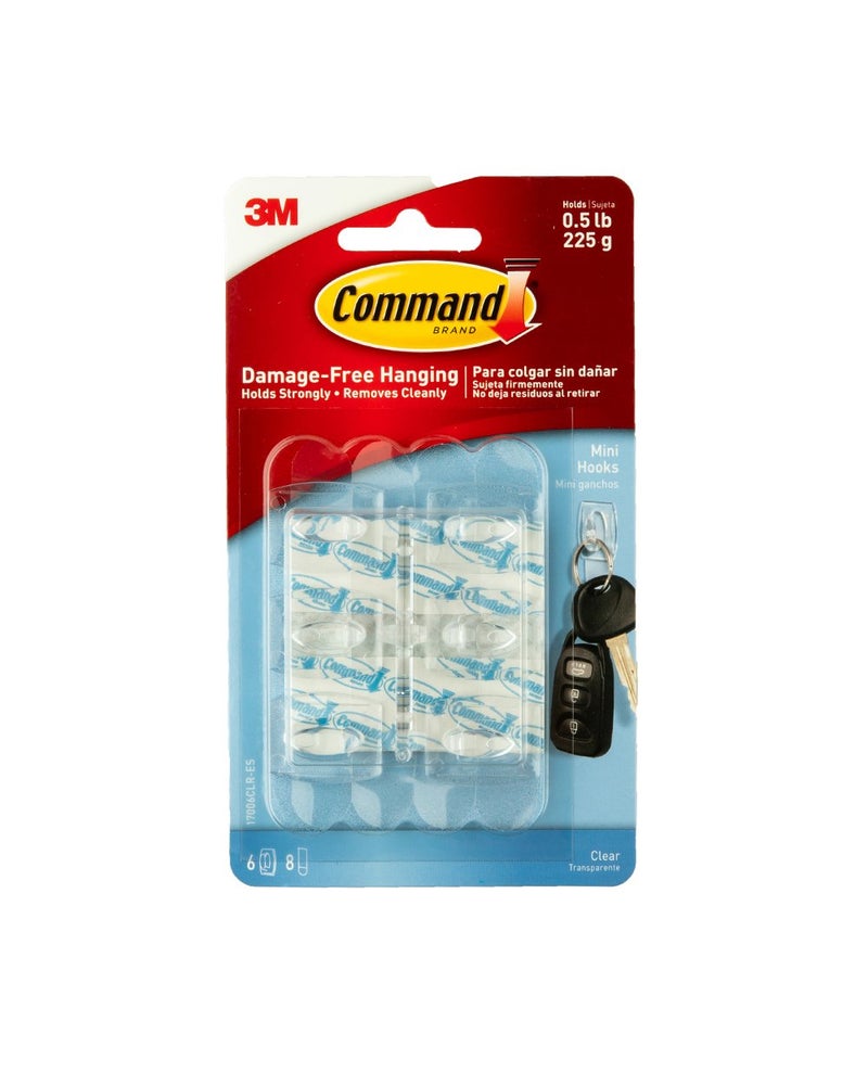 Command Pack Of 6 Strong And Versatile Damage-free Hanging Hooks With Strips Clear Mini  - Image 1