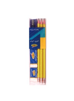 class 10-Piece Pencil With Eraser And Sharpener Set Yellow/Green/Black 