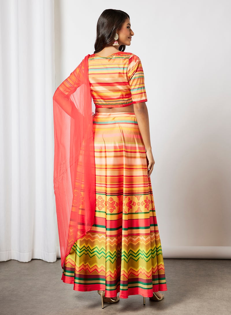 AKS - Printed 3-Piece Lehenga Set Multicolor - Image 1