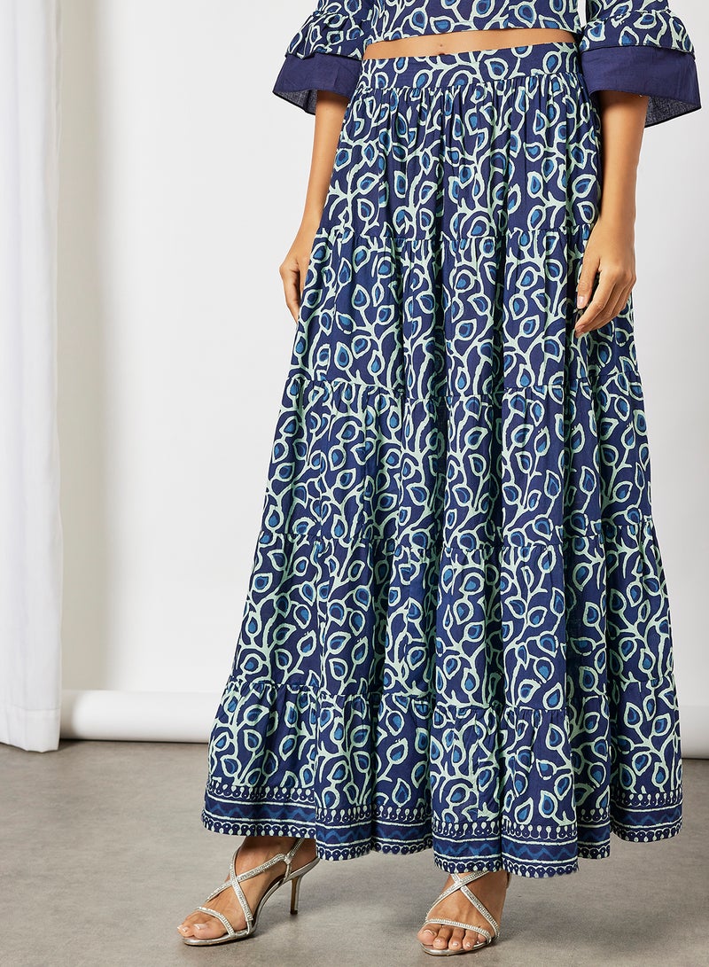 AKS - Digital Print Jacket Lehenga Set Navy - Image 1