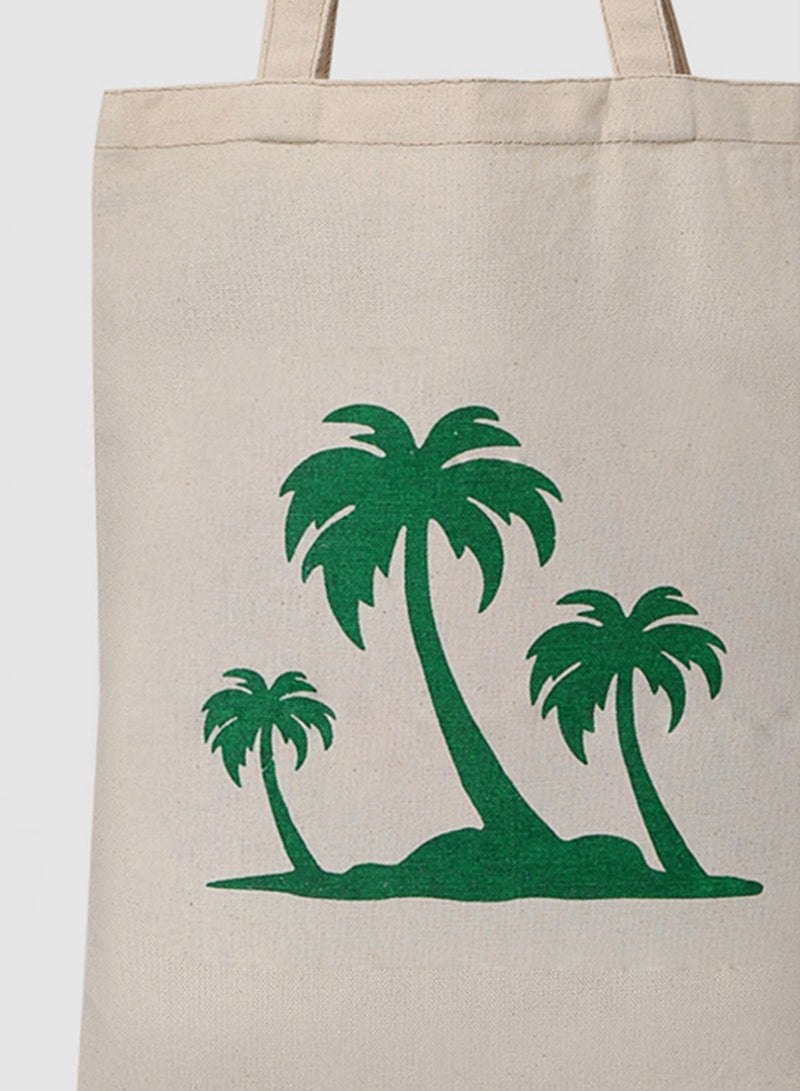 Amal - Palm Tree Print Canvas Shopping And Grocery Bag Color Shade May Vary Green/Beige - Image 1