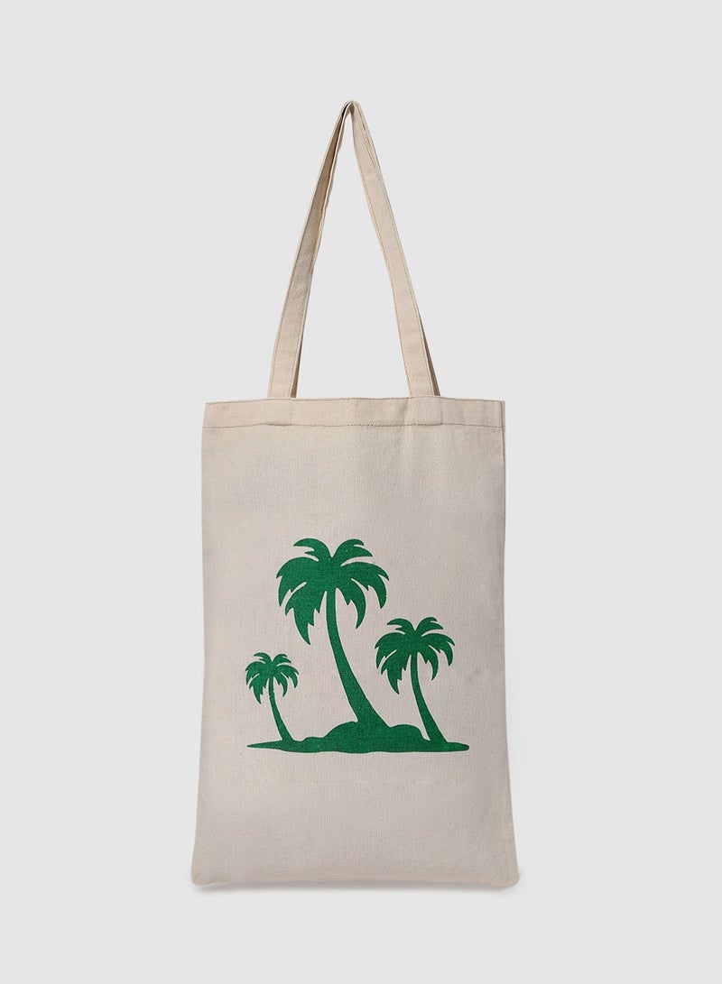 Amal - Palm Tree Print Canvas Shopping And Grocery Bag Color Shade May Vary Green/Beige - Image 1