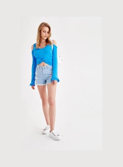 T-shirt With Ruffle Details At The Cuffs Blue - v1646824747/N52862962V_2