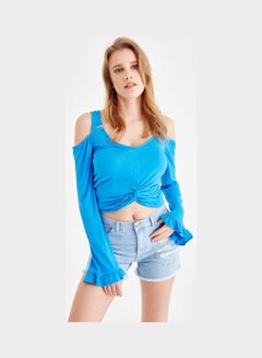 T-shirt With Ruffle Details At The Cuffs Blue - v1646824748/N52862962V_3