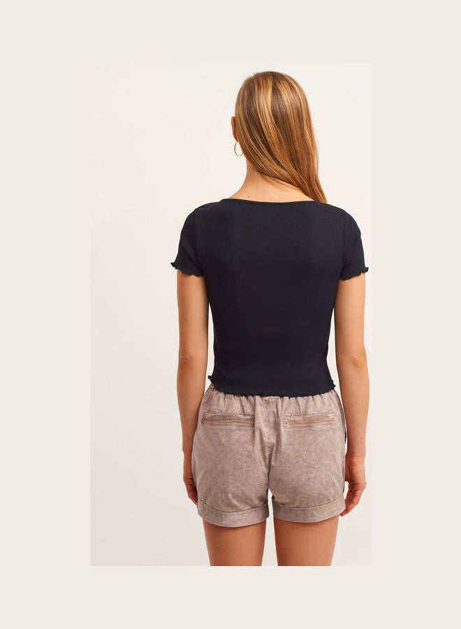 OXXO Elastic Waist Zero Collar T-Shirt Black  - Image 3