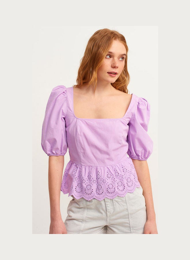 OXXO Carmen Blouse With Hole Embroidery Purple  - Image 2