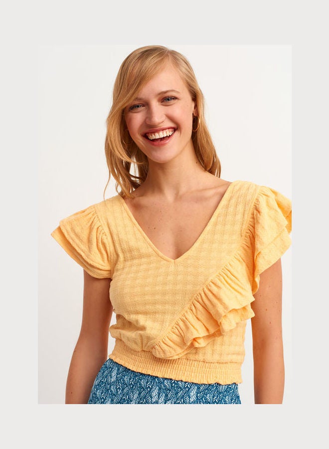 OXXO Short Blouse With Volant Details Yellow  - Image 1