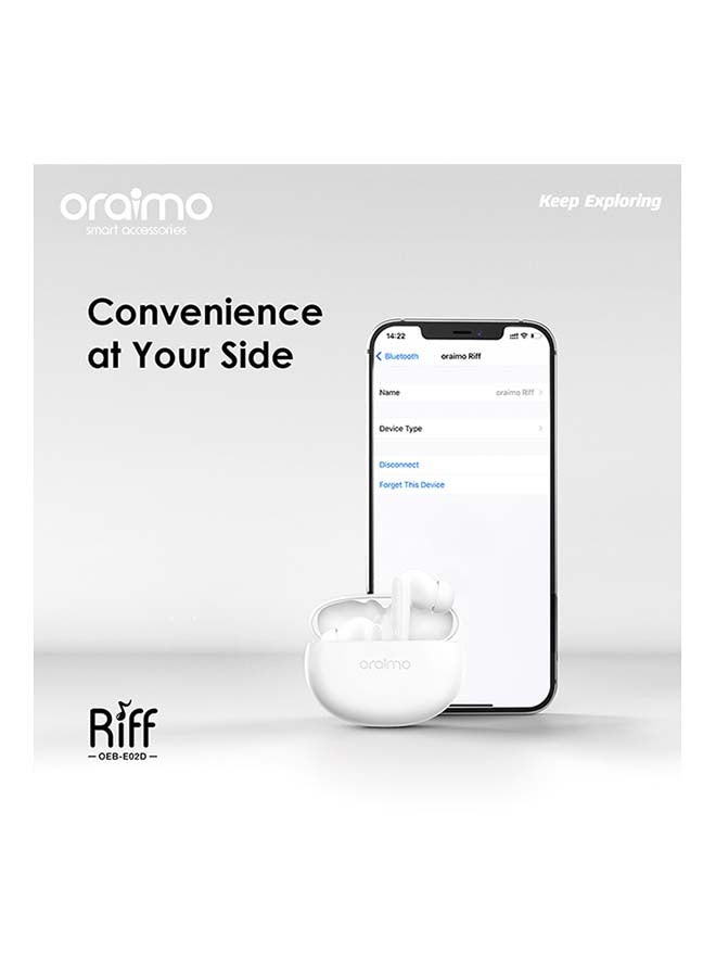 Oraimo - TWS Riff OEB-E02D Bluetooth 5.0 Earbuds Built-in Mic and Stereo Bass Sound White - Image 1