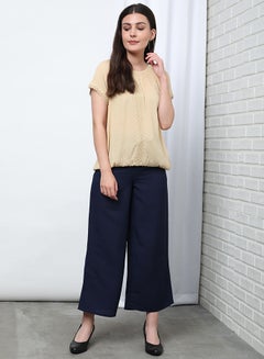 OFFROAD Solid Pattern Round Neck Casual Blouse Yellow  - Image 1