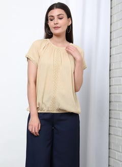 OFFROAD Solid Pattern Round Neck Casual Blouse Yellow  - Image 2