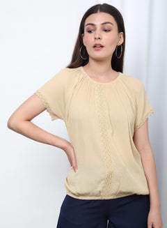 OFFROAD Solid Pattern Round Neck Casual Blouse Yellow  - Image 4