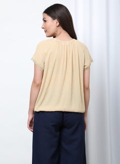 OFFROAD Solid Pattern Round Neck Casual Blouse Yellow  - Image 5