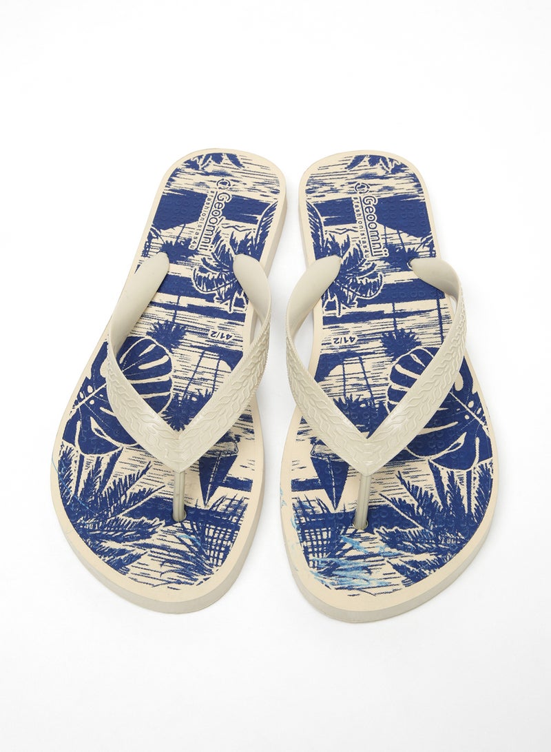 Geoomnii - Calcito Printed Slip On Slipper Beige/Blue - Image 1
