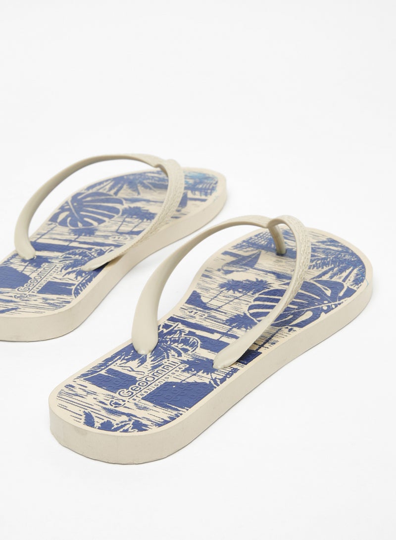 Geoomnii - Calcito Printed Slip On Slipper Beige/Blue - Image 1